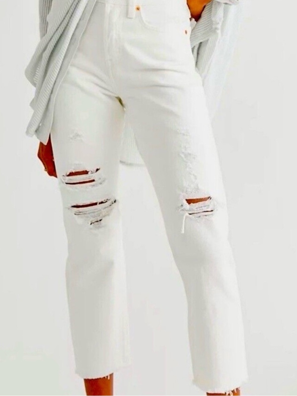 Levi's White Distressed Ankle Crop Jeans